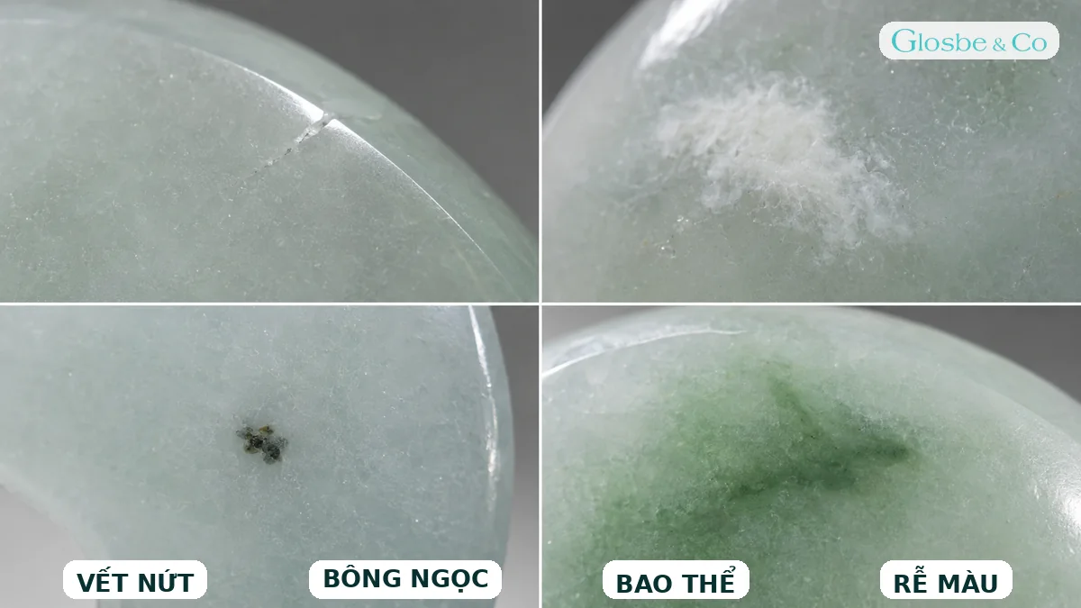 Vết nứt bông ngọc bao thể và rễ màu trong Phỉ Thúy