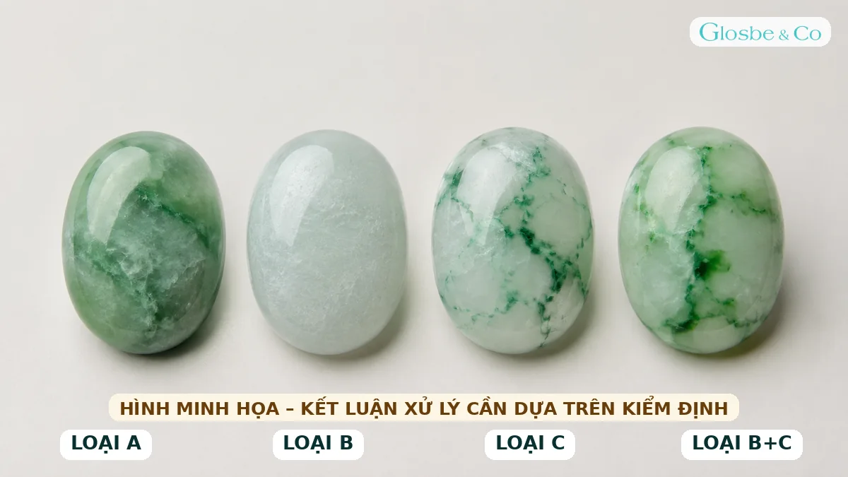 Minh họa phân loại Ngọc Phỉ Thúy loại A B C và B cộng C