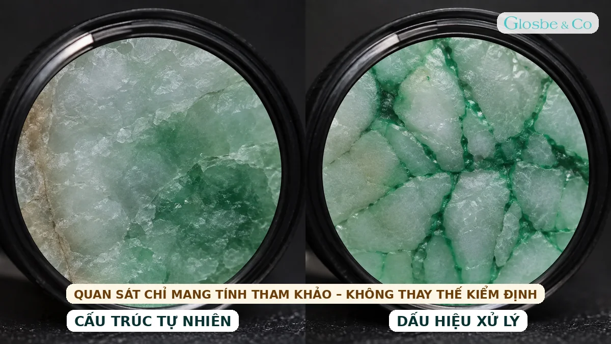 So sánh cấu trúc Ngọc Phỉ Thúy tự nhiên và ngọc xử lý